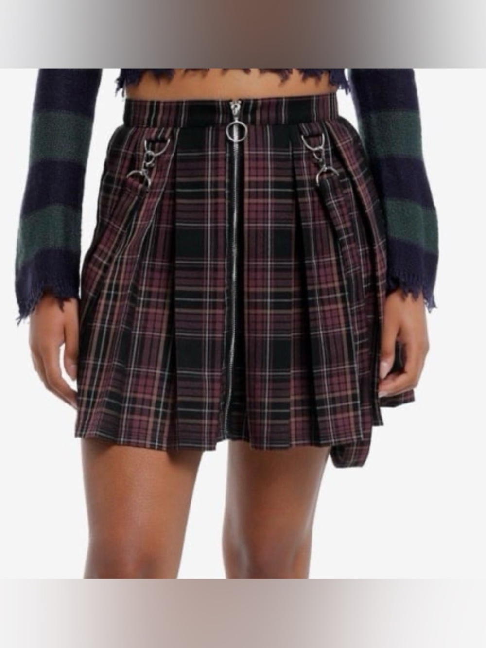 Social collision Black & Purple Plaid Zipper Suspender Skirt Hot Topic